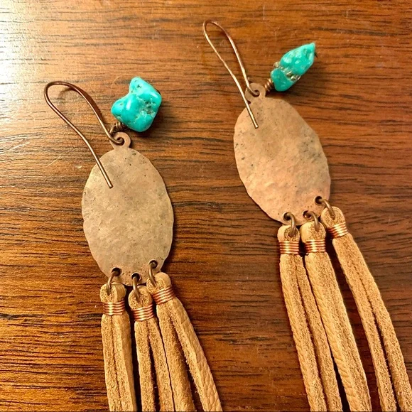 NWOT Artisan Turquoise, Copper, & Leather earrings - Picture 6 of 6